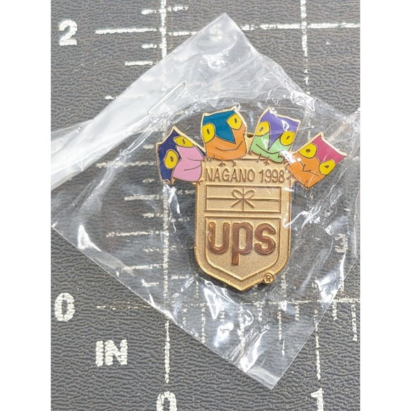 VTG UPS United Parcel Service Logo Nagano 1998 Olympics Mascot Owls Enamel Pin - Picture 2 of 5
